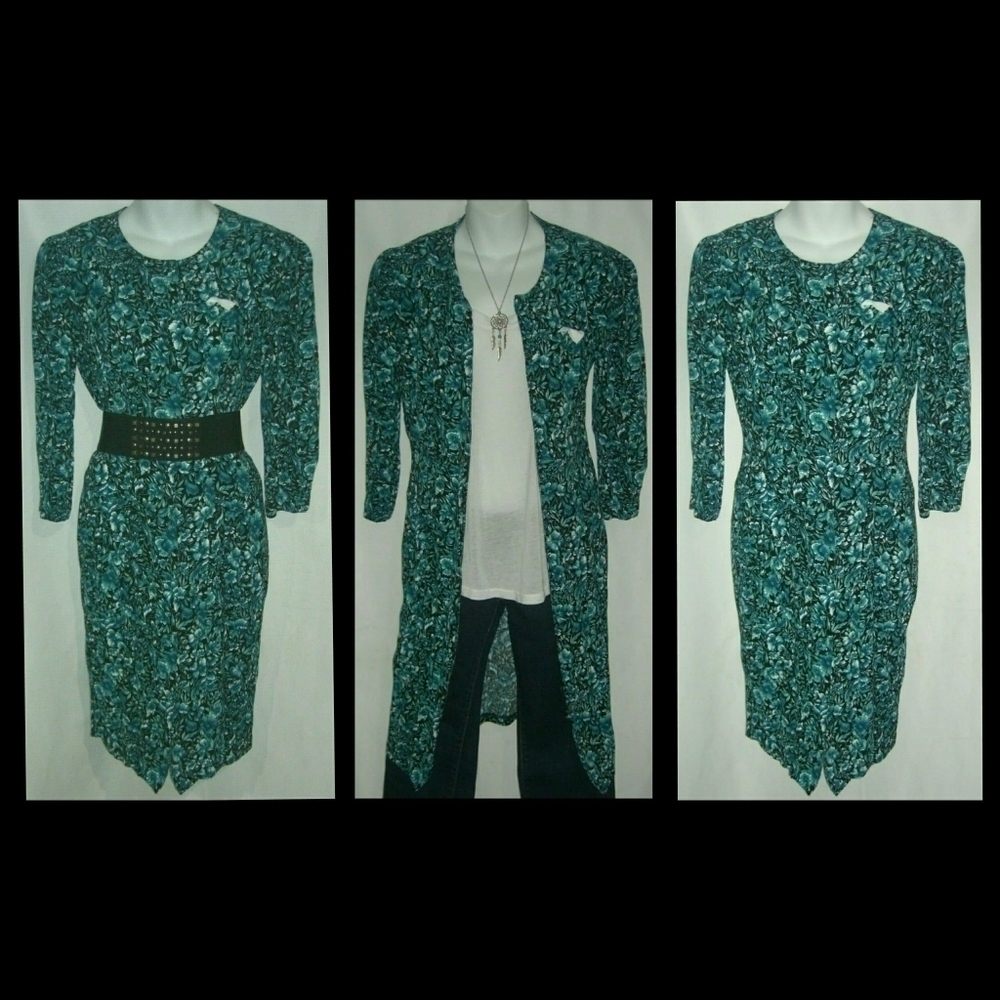Vintage 80s Jonathan Martin Floral Dress & Duster